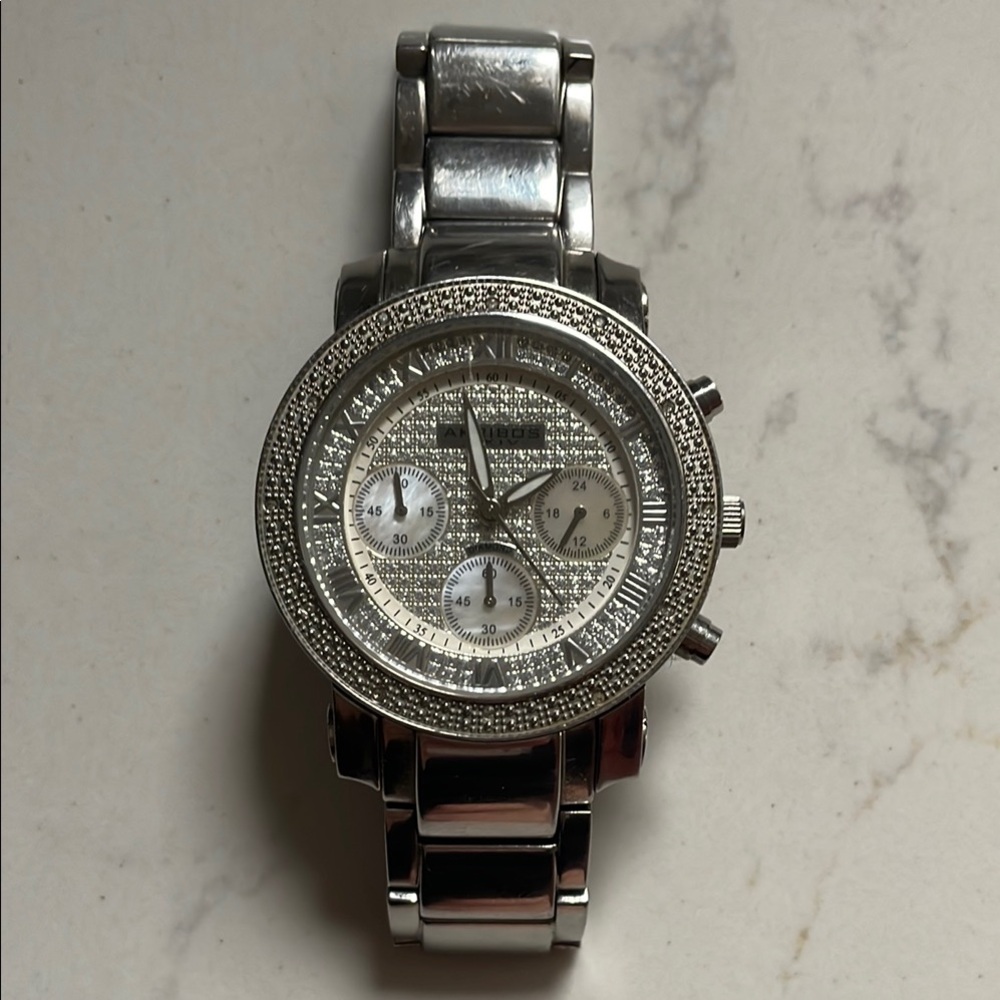 Silver Women's Watch. AKRIBOS XXIV Diamond Chronograph Watch.